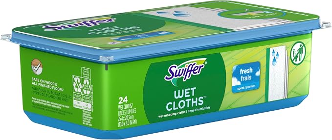 Swiffer Wet Cloths, Bulk Mopping Pad Refills for All Finished Floors, 10" for Swiffer Sweeper, Fresh Scent, 24 count (Pack of 6)