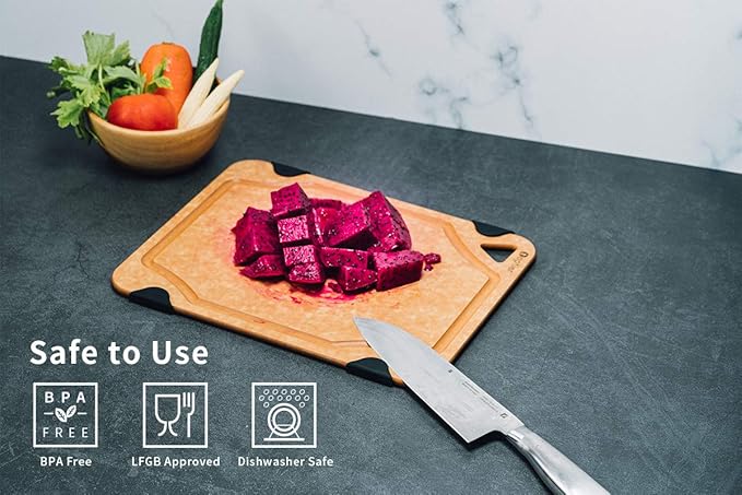 Cutting Board, Toptier Wood Fiber Cutting Board for Kitchen, Non-Slip Kitchen Wood Chopping Board, Reversible, Eco-Friendly, Natural Wood Fiber, Medium Cutting Board, 14.5 x 11-inch, Natural Slate