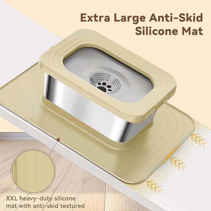 10L No Spill Dog Water Bowl Stainless Steel for Messy Drinkers | Large Capacity Slobber Stopper, Slow Drinking Anti Splash Design, XXL Silicone Mat, For Large Dogs & Multi-pet Homes, Beige