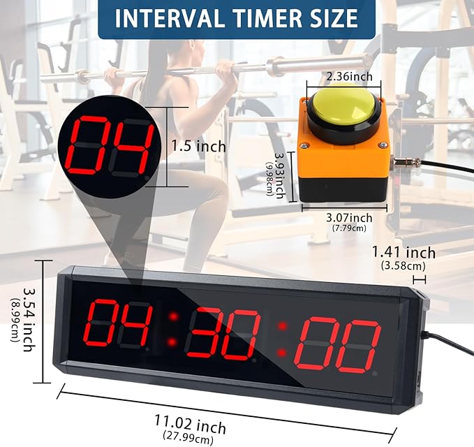 Fitness Timer with Stopwatch Button, Suitable for School/exam/Home Exercise/Gym/Gym SMAHEAT Electronic Fitness Timer (1.5 inch six-Digit All-red)