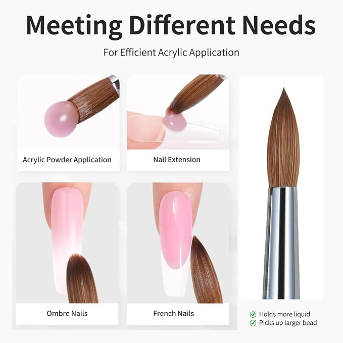 100% Pure Kolinsky Acrylic Nail Brush Solid Wood Handle Professional Manicure Brushes for Powder Nail Acrylic Application - Salon & DIY Nail Art Essentials - Size 8, 1.0 Count