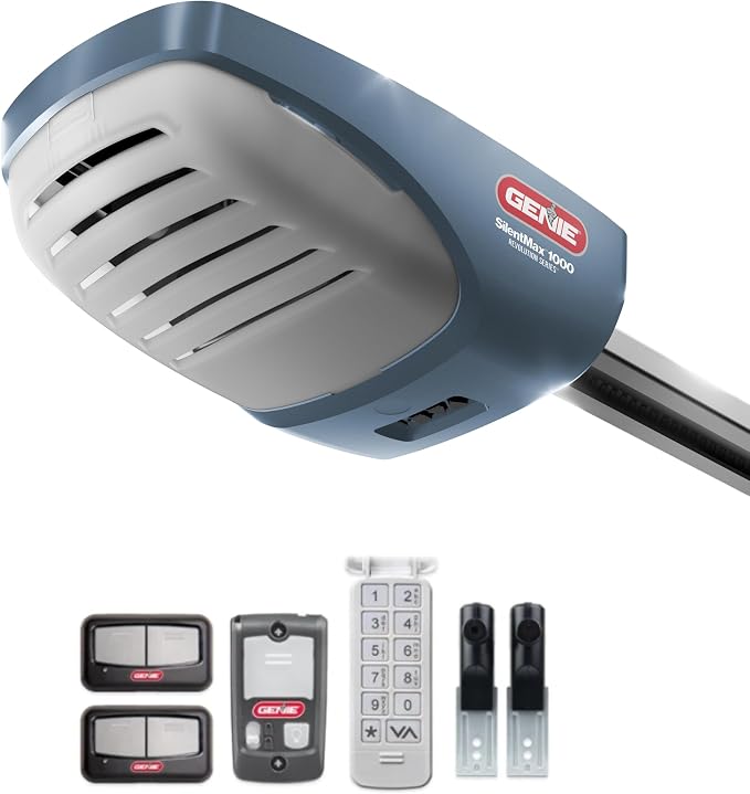 Genie SilentMax 1000 Garage Door Opener - Ultra-Quiet Belt Drive - Includes two 3-Button Pre-Programmed Remotes, Wall Console, Wireless Keypad, Safe T-Beams - Model 3042-TKH, 140V DC Motor