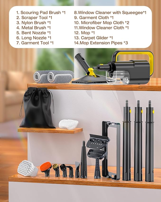 10-in-1 Steam Mop with Detachable Handheld Steamer,350ml Tank, 10s Heat-Up, 248°F Steam Cleaner, 2-Level Control and Swivel Head for Floor,Carpet,Tiles, BBQ grill,Car Accessories Dark Grey