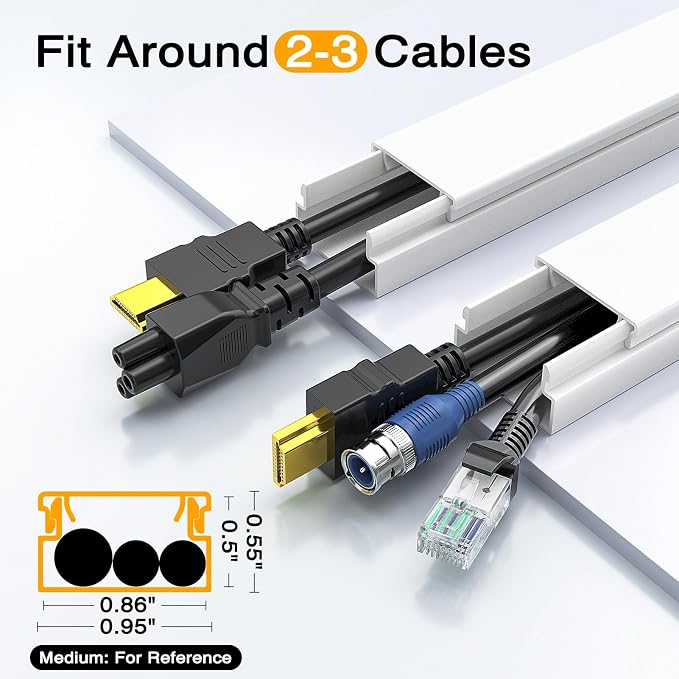 Delamu Cord Hider, 315in Wire Covers for 2-3 Cords on Wall, Premium Cable Hider Cord Covers for Wires on Wall, Cable Management Wire Hiders for TV, Cable Raceway Kit, L15.7X W0.95x H0.55in, White