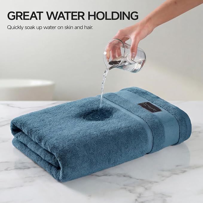 REDKISS 2 Pack Large Bath Towels, 100% Cotton, 31x63 in,Heavyweight 760G, Highly Absorbent & Quick Dry, Super Soft Luxury Shower Towels for Bathroom,Hotel Collection - Blue