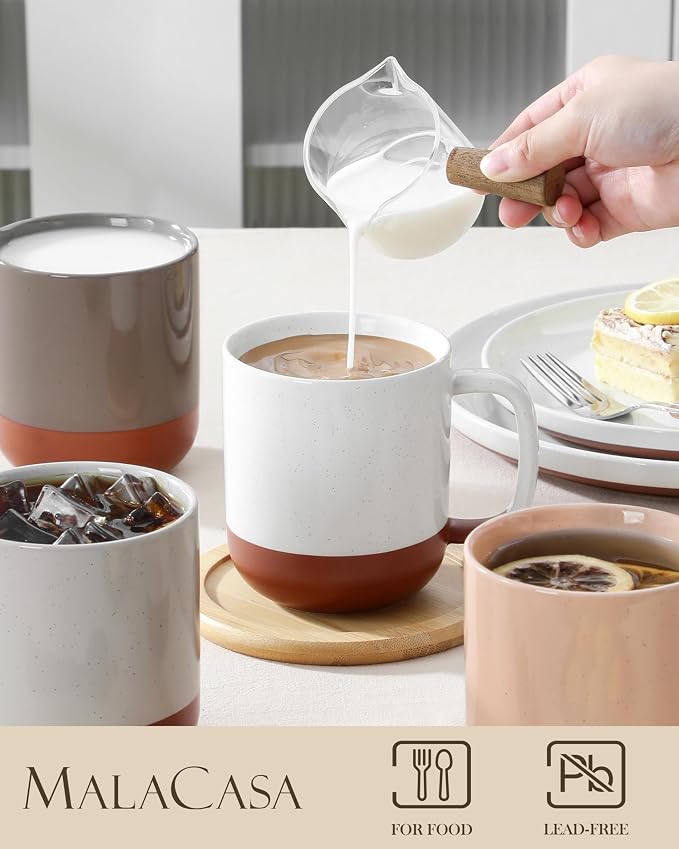 MALACASA Ceramic Coffee Mugs Set of 4, 16oz Coffee Cups, Modern Farmhouse Mugs for Coffee, Latte, Tea, Hot Chocolate, Cappuccino, Milk, Microwave & Dishwasher Safe, Multicolor, Series TARA