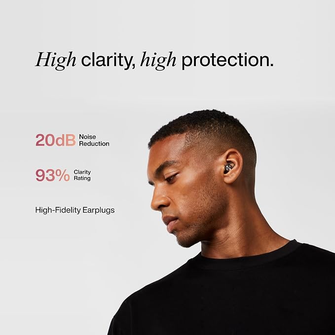 Hears One Ear Plugs for Noise Reduction - Patented Reusable Concert Earplugs, 20dB SNR Sound Reduction, Hypoallergenic for Musicians, Motorcycle and Sleeping with 4 tip Sizes - Silver Night