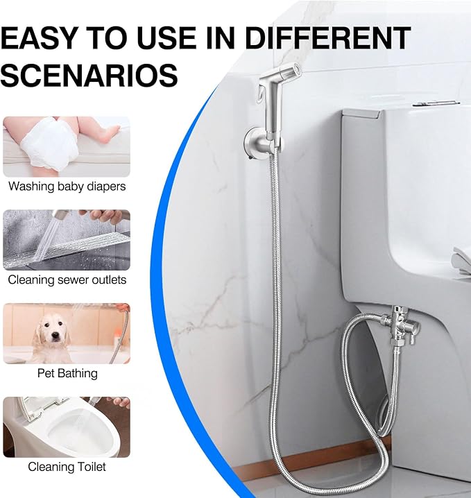 Brushed Nickel Handheld Bidet Sprayer, Muslim Shower Bidet Attachment, Cloth Diaper Toilet Sprayer, Jet Spray for Feminine Wash