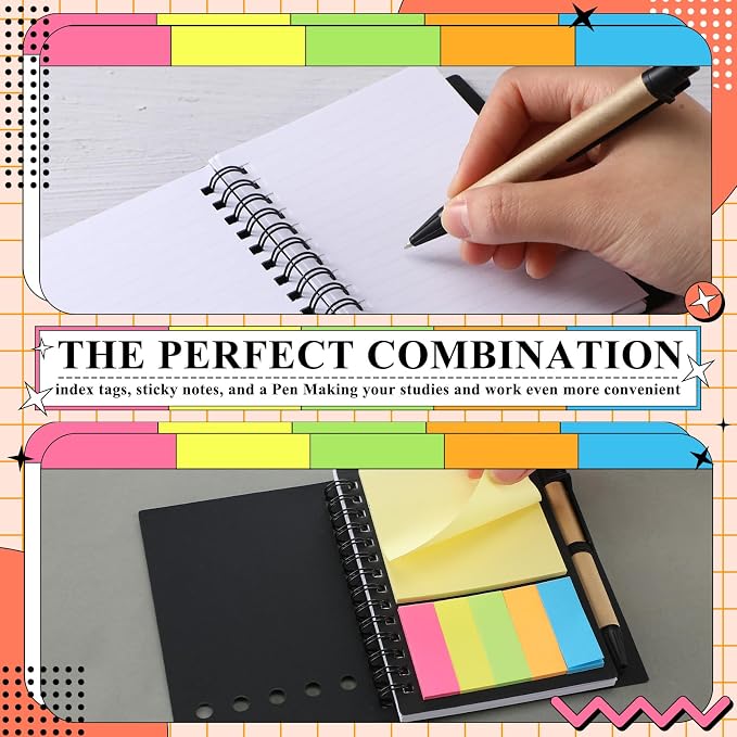 Qilery 80 Pack Lined Spiral Notebook Small Notepad and Pen Set Steno Pads Lined Notepad Black Pocket Notebook for Business Office School Supplies