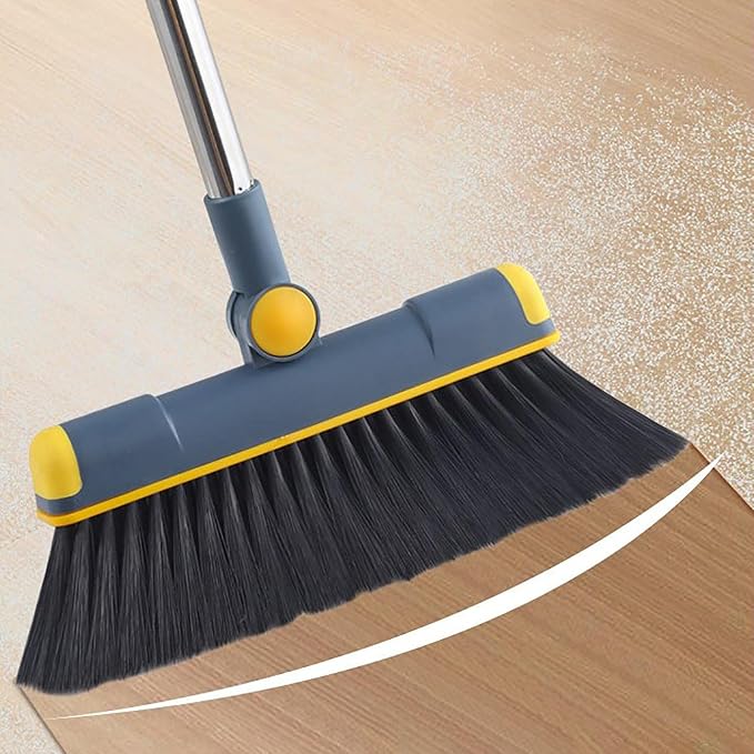Broom and Dustpan Set, Cleaning with Dustpan Teeth, Stand up Broom & Dustpan Combo, Long Handle Broom with Dustpan Combo Set for Kitchen -ffice Lobby Floor and Dog Cat Pets Home Use
