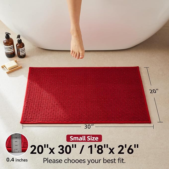 Triohero Bathroom Rugs Non Slip Washable, Super Absorbent Thin Bath Mat Small Quick Dry Low Pile Bathroom Rug, Red 20"x30"