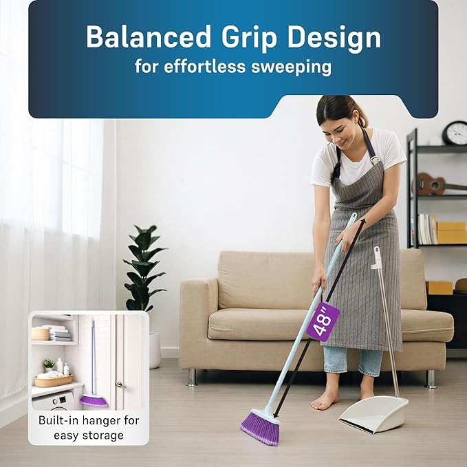 The Original Soft Sweep Magnetic Action Broom (2-Pack, Purple) - Super Lightweight Indoor & Outdoor Sweepers with Soft Flagged Bristles - Non-Scratch Design for Wood, Tile, & Linoleum - Made in USA