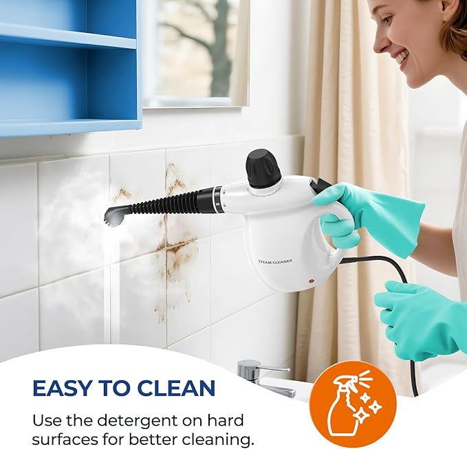 Steam Cleaner, Pressurized Handheld 13pcs Multi-Purpose Natural Deep Cleaning Steamer, Portable Steamer for Cleaning Home, Grout, Kitchen, Car, Window, Upholstery, Bathroom and Clothes, White