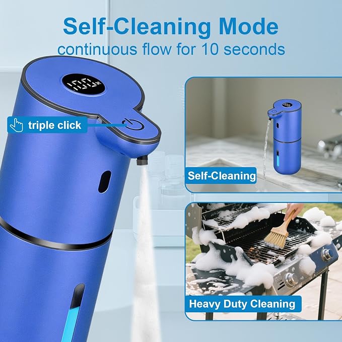 OHIFAST Automatic Foaming Soap Dispenser Touchless, USB Rechargeable Smart Hand Soap Dispenser, 6-Level Adjustable, 12.8oz/380mL Wall Mounted for Bathroom Kitchen Dish Soap-Blue