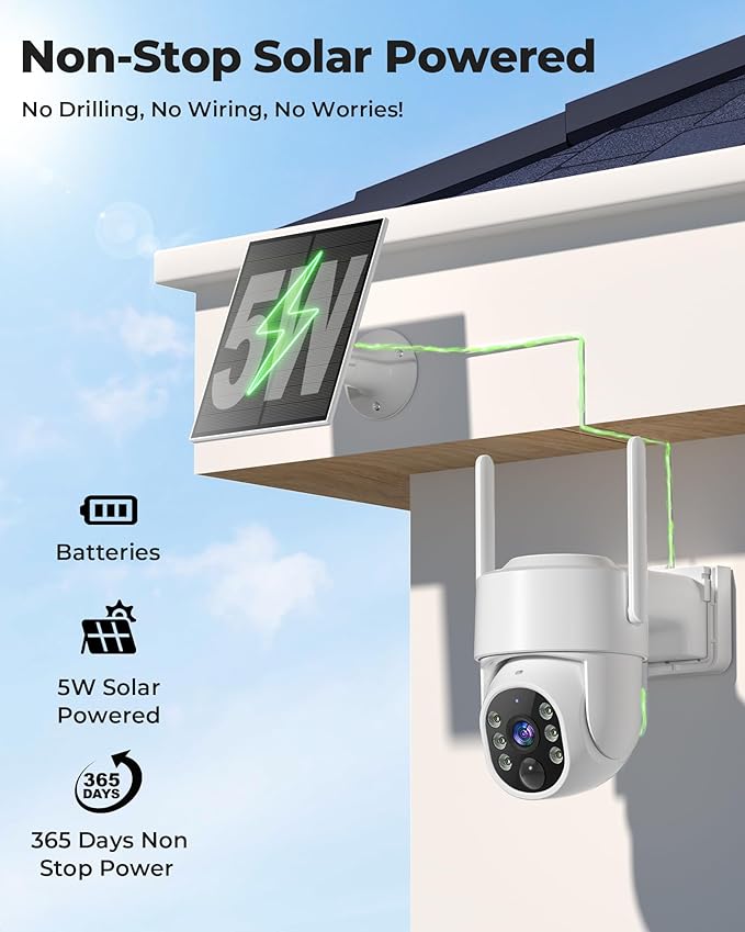 Vivideye 4MP Solar Security Cameras Wireless Outdoor, WiFi Security Camera Outside with Color Night Vision, Solar & Battery Powered 2.4G&5G Camera for Home Security,Compatible Home Hub Only