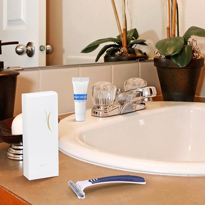 Hushee Shave Kit Bulk Travel Shaving Cream Disposable Twin Blade Razors and Cream Individually Wrapped Smooth Razor with Clear Cap Toiletries for Hotel Shelter Camping Travel Homeless (150)