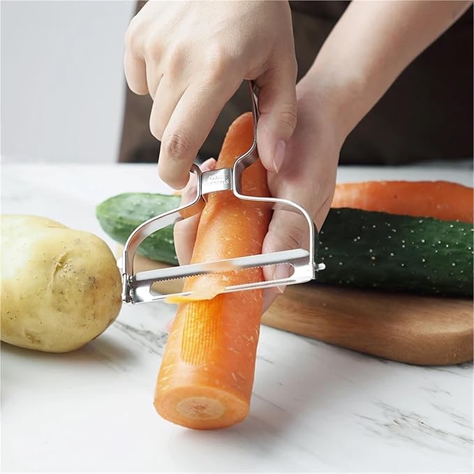 3-in-1 Stainless Steel Peeler with Interchangeable Blades – Vegetable Fruit Potato Peeler, Julienne Slicer, Grater with Serrated Blade – Swivel Self‑Adjusting Head, Dishwasher Safe Kitchen Tool(1pc)