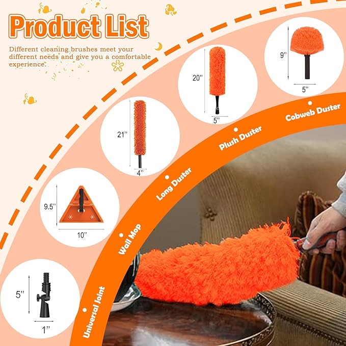 LAANPOLE 20FT Reach Dusters for Cleaning, Ceiling Fan Cleaner Duster with Extension Pole, Wall and Baseboard Cleaner Mop with Handle for Window Cobweb Fan Blade and High Ceiling