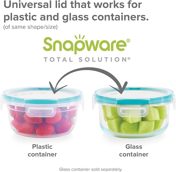 Snapware Glass Total Solutions (12-Pack) Food Storage Containers Set, (1, 2 & 4 Cup), Airtight & Leakproof Plastic Locking BPA-Free Lids, Freezer Dishwasher Microwave Safe