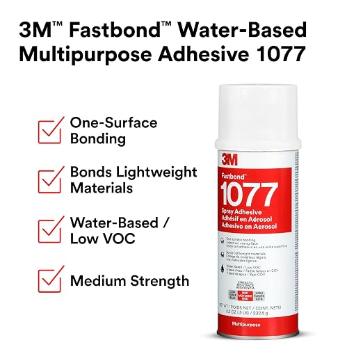3M Fastbond Water-Based Multipurpose Spray Adhesive 1077, Low VOC <6%, Bonds Cardboard, Cork, Fiberglass Insulation, Wood, Neutral, Net Wt 8.2 oz, 1 Can