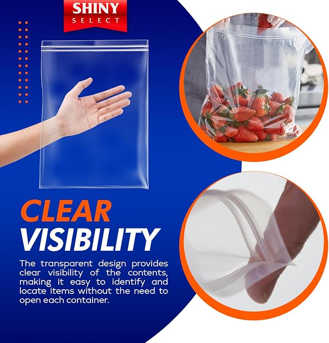 25 count – Extra Large Storage Bags with Double Zipper Top, 5 Gallon, Jumbo Reusable Freezer Bags for Food, Clear Plastic Bags for Clothes, Storage and Travel, 18” x 24”, 2 Mil Thick