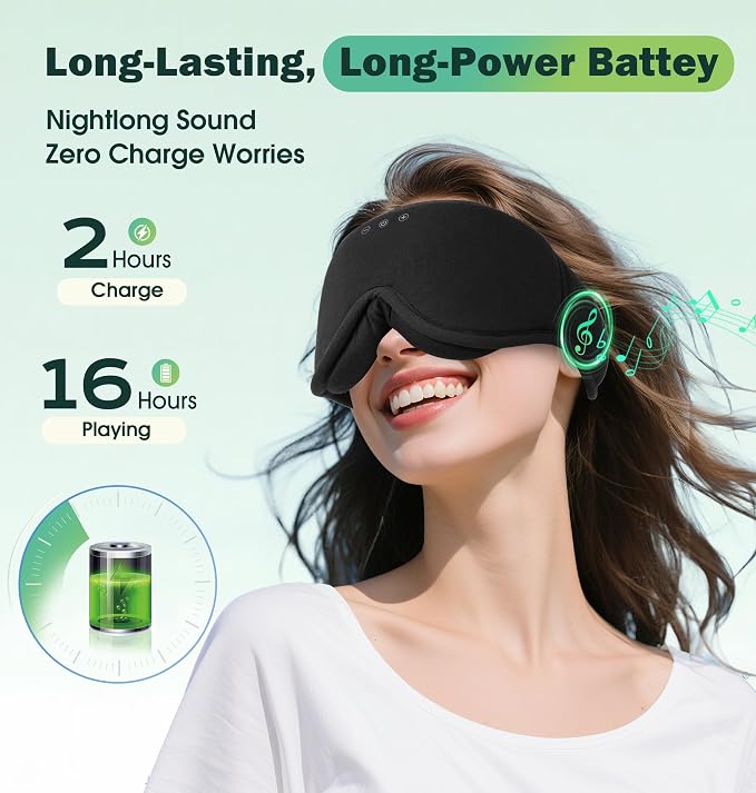 Sleep Mask with Headphones Bluetooth 5.4, LC-dolida Wireless Music Eye Mask for Sleeping Headphones with Soft Bamboo Cotton Cooling Breathable,Ultra-Thin Stereo Speaker for Side Sleepers-Jet