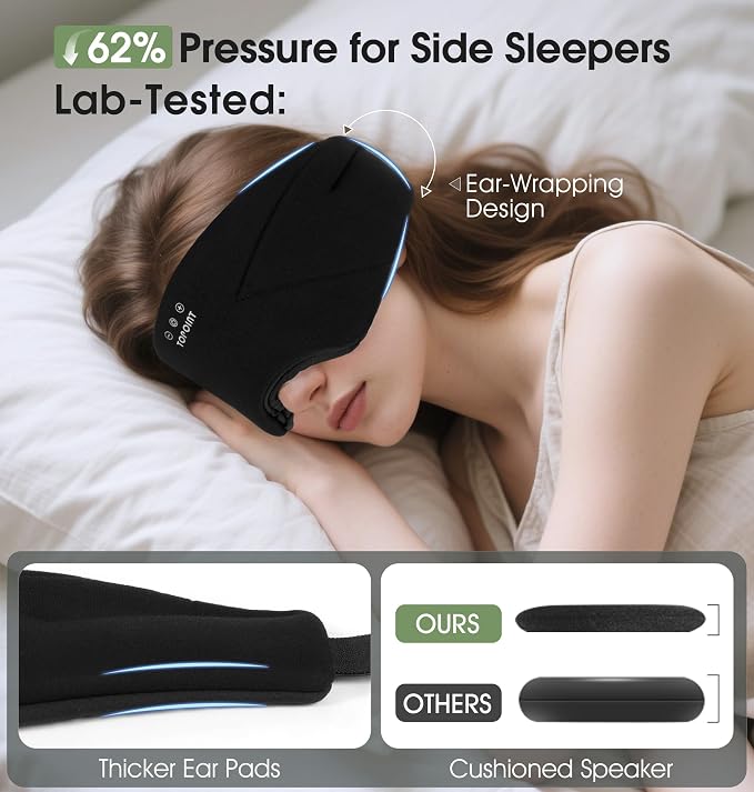 Sleep Mask with Headphones Bluetooth 5.4, TOPOINT Blackout Eye Mask for Sleeping Headphones Earphones with Soft Bamboo Cotton Cooling Breathable, Speaker for Side Sleepers Women Men Travel, Black