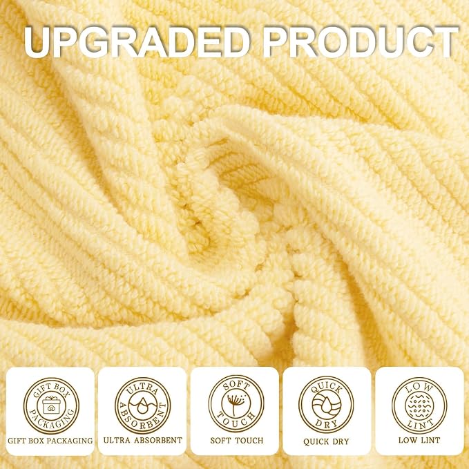 VOOVA & MOVAS 3PC Towel Set, 100% Cotton, Lemon Glow Yellow | 1 Large Bath 30x56 In, 1 Hand 18x28 In, 1 Wash Cloth 13x13 In, Quick Dry, Soft, Thick, Large, Bathroom Essentials