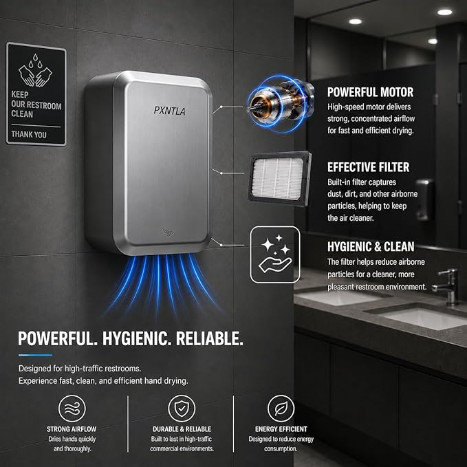 Hand Dryer, 10-12 Seconds Ultra Fast Dry Hands, 100-130V Voltage, Compact Size & Powerful Wind Force, IPX1 Waterproof & 60s Overheat Protection