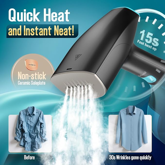 Steamer for Clothes - 1900W Strong Penetrating Steam & Fast Wrinkle Remover Portable Handheld Garment Steamer 3 Steam Settings, Fabric Brush & 300ml Big Capacity, Clothes Steamer Iron for Home Travel