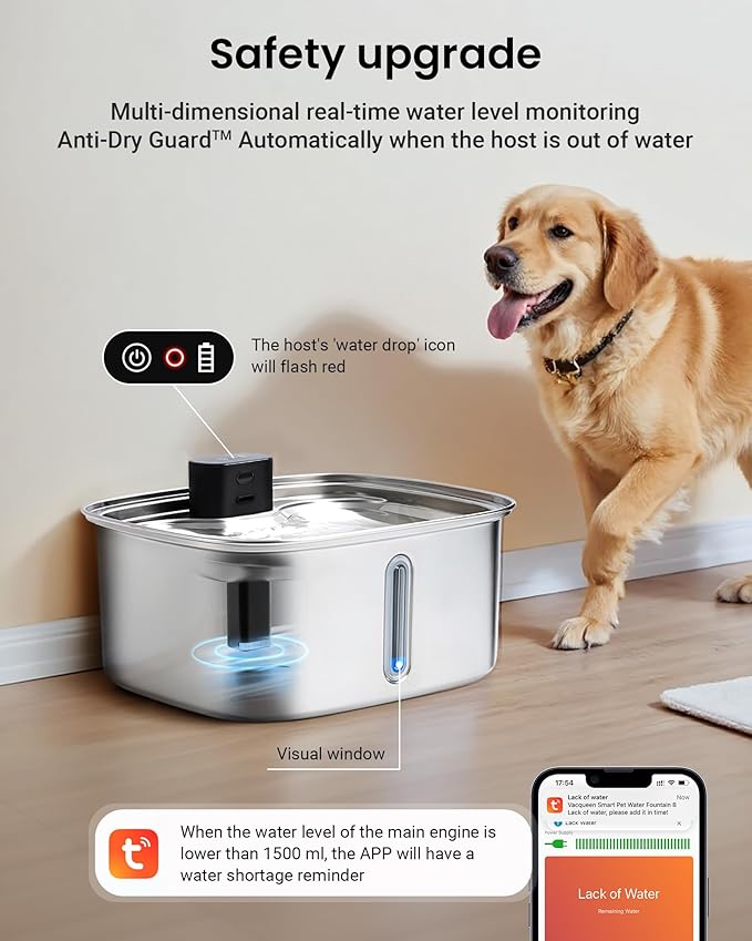 Smart Pet Water Fountain, 10L/338Oz Stainless Steel Cat Water Fountain with APP Monitoring, Automatic Dog Water Bowl Dispenser for Large Dogs Cats Mutil-Pets, Indoor and Outdoor