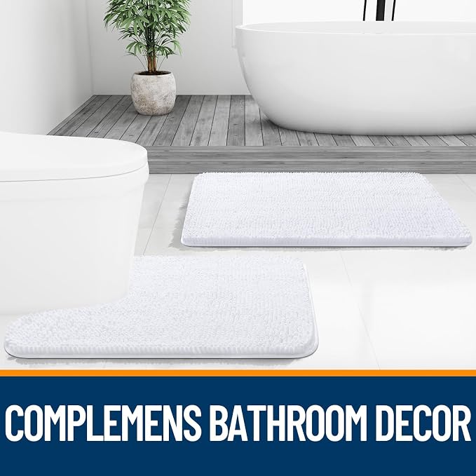 OLANLY Large Bathroom Rugs 59x35, Extra Soft Absorbent Chenille Bath Rugs, Rubber Backing Quick Dry, Machine Washable Bath Mats for Bathroom Floor, Tub and Shower, Home Decor Accessories, White