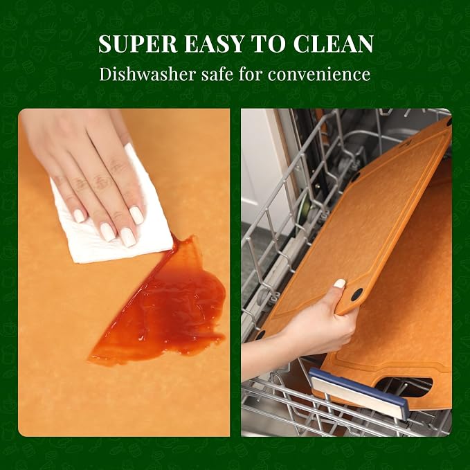 Kikcoin Wood Cutting Board, Cutting Boards for Kitchen Dishwasher Safe Non-slip Chopping Board with Juice Groove, Wood Fiber Composite Cutting Board with Handle, 17.3"*12.8"