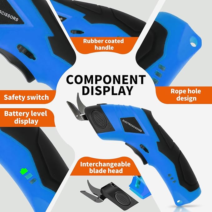 Super Scissors, Cardboard Cutter，Electric Box Cutter,Ultimate Cutting Tool for Home& Craft,Cordless Electric Scissors 2 Blades Included，Cutting Fabric, Cardboard & Plastic(blue)