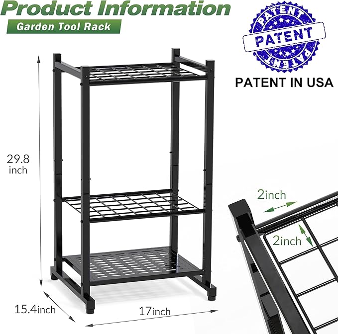 Tool Organizer for Garden, Garage Tool Organizer & Garage Organization – Heavy Duty Steel Garden Tool Organizer Stand Holds 35 Tools/Rakes/Brooms, Tool Storage Rack for Shed/Outdoor, Garage Organizer