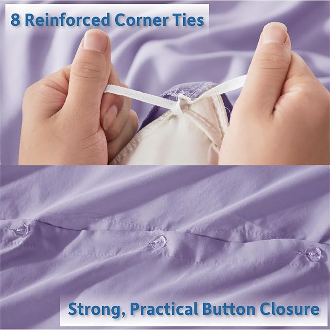 Nestl Lavender Duvet Cover Full Size - Soft Double Brushed Full Size Duvet Cover Set, 3 Piece, with Button Closure, 1 Duvet Cover 80x90 inches and 2 Pillow Shams
