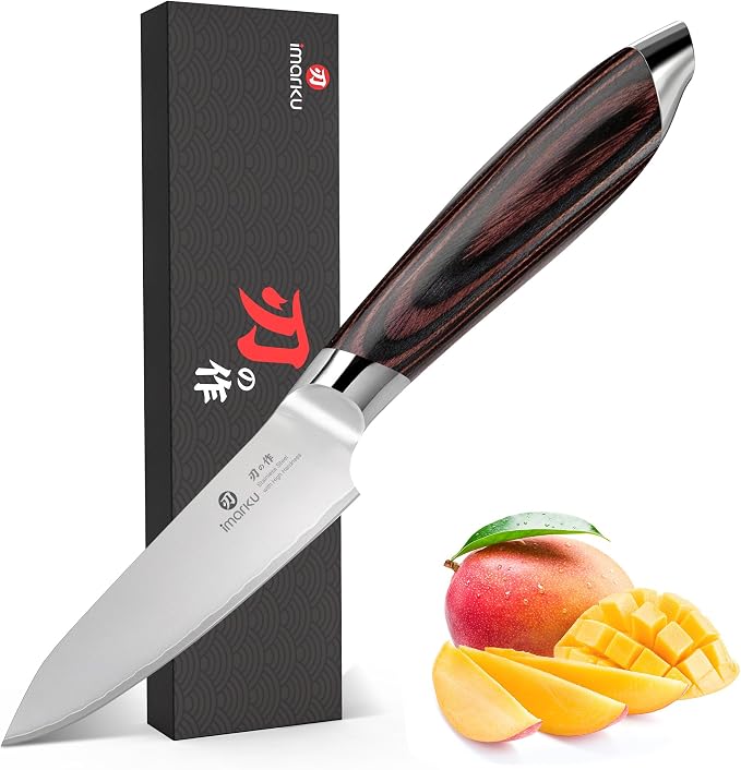 imarku Paring Knife 3.75 Inch, Japanese High Carbon Stainless Steel | Ultra Sharp Fruit Knife, Small Kitchen Knife for Peeling Fruits Cutting Vegetables, Ergonomic Pakkawood Handle