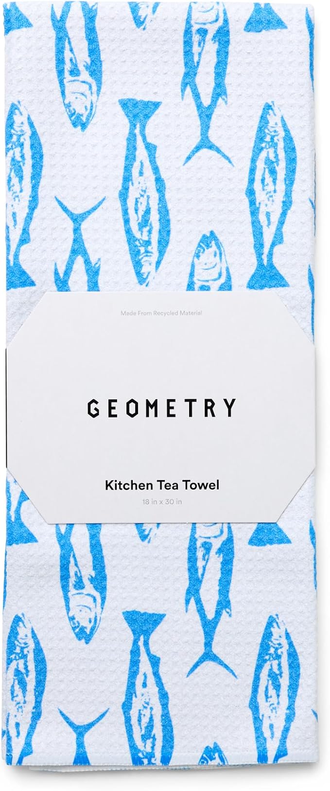 GEOMETRY Tea Towels – Spring & Summer Collection – Quick-Dry, Ultra-Absorbent, Reusable Microfiber Kitchen Towels for Drying & Cleaning - Coastal Catch - 1 Pack