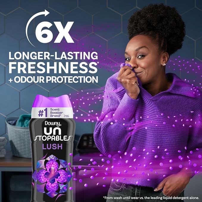 Downy Unstopables In Wash Scent Booster Beads, Lush Scent, 24 oz, Laundry Beads for Odor Protection, Downy Scent Booster Beads, Laundry Scent Boosters (Pack of 4)