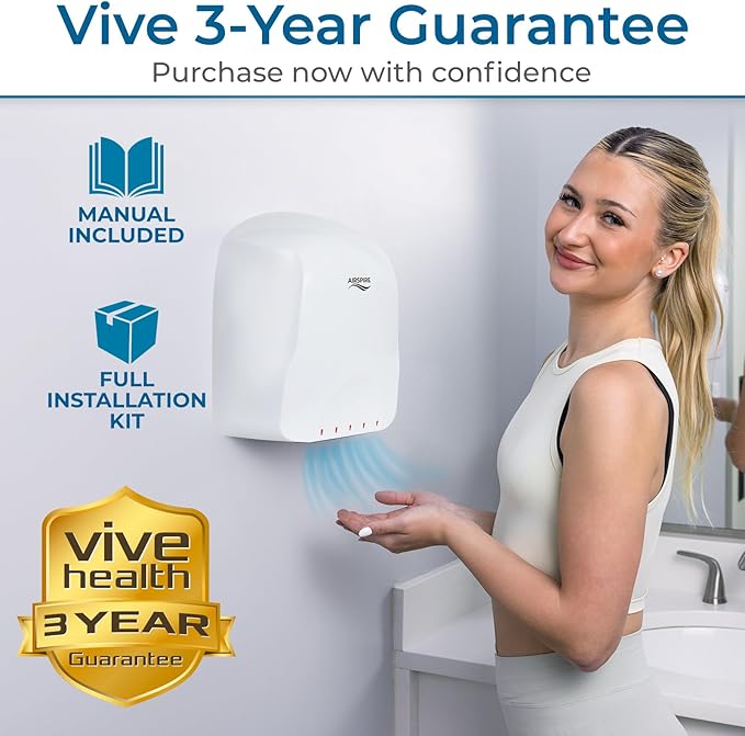 Electric Hand Dryer for Commercial Bathrooms & Home Use (110-120V) - Energy Efficient 650W Automatic Hand Dryer - HEPA Air Filtration & UV Protection - Wall Mounted, 78 dB - Cool Air (White)