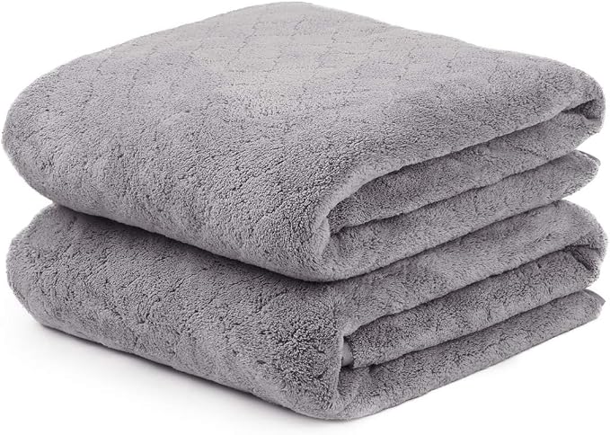 JML Microfiber Bath Towels, 2 Pack, 30 in x 60 in, Grey | Oversized, Ultra Soft, Super Absorbent, Fast Drying, No Fading, Use for Sports, Travel, Fitness, SPA, Yoga