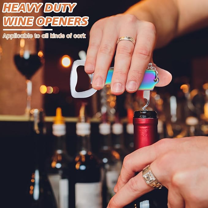 Ziliny 24 Pcs Bottle Opener Keychain Bulk Wine Bottle Beer Opener Keychain 3.27" Stainless Steel Corkscrew Waiter Corkscrew Wine Keyring Gifts for Christmas Bar Party Wedding Home (Titanium Color)