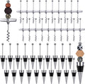 Hushee 40 Pcs Beadable Wine Stoppers with Travel Corkscrew Set Decorative Beaded Wine Bottle Stopper Alloy Saver Beadable Bottle Opener Cork Remover for Kitchen Bar Restaurant Beverage Gifts