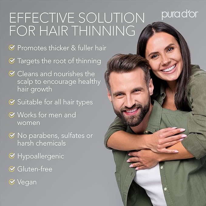 PURA D'OR Anti-Thinning Biotin Shampoo and Conditioner, CLINICALLY TESTED Effective Results, Herbal Blend Thickening Products For Women & Men, Original Gold Label Set, Natural Earthy Scent, 8oz x2