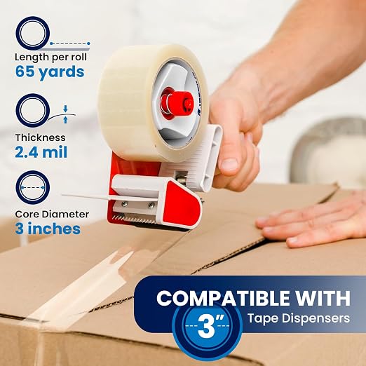 Lifetime Supplies 12 Rolls | 2.4 mil Clear | 65 Yards Each (780 Yards Total) | 2" Premium Packing Tape Heavy Duty Packaging Tape for Shipping Moving Stronger Thicker