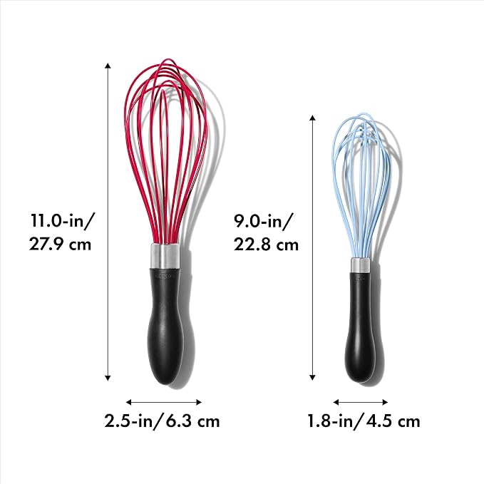 OXO Good Grips 2-Piece Silicone Whisk Set and OXO Good Grips 9-Inch Tongs with Silicone Heads, Black