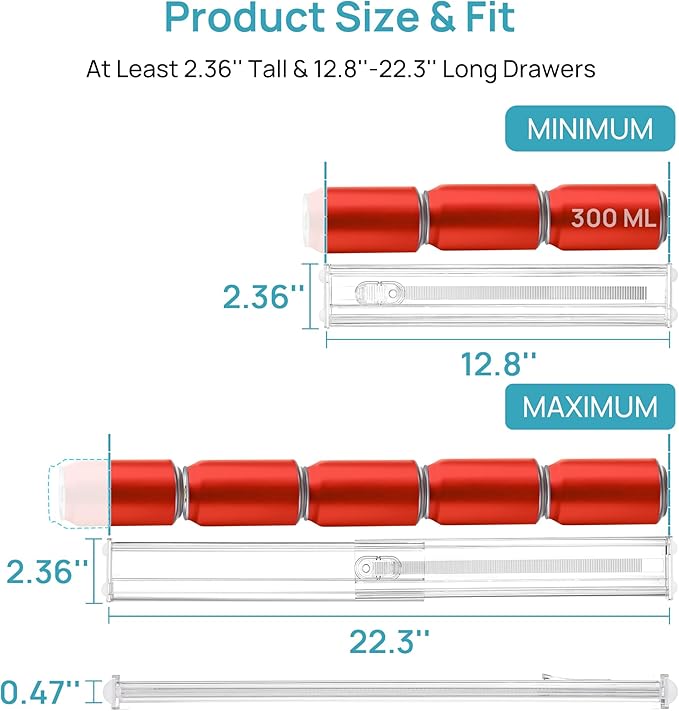 Vtopmart 12 Pack 2.36" Short Upgrade Drawer Dividers for Kitchen Drawer, 12.8"-22.3" Expandable Kitchen Drawer Organizer, Clear Plastic Organizer Separator for Flatware, Utensil, Cutlery, Underwear