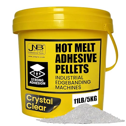EVA Hot Melt Adhesive for Edge Banding Machine, Edge Band Woodworking Glue Pellets for PVC, ABS, Acrylic, Wood Veneer, Melamin Edgeband etc. (5kg/11lbs, Crystal Clear)
