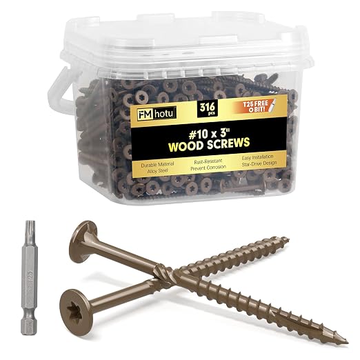 #10 x 3” Deck Screws, 316Pcs Star Drive Wood Screws | Rust Resistant Timber Screws for Timber/Log/Landscaping Wood, T25 Star Bit Included, Brown