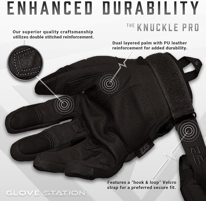 Glove Station Hard Knuckle Utility Gloves, Touchscreen, THKFF, Black, 2XL | TPR Impact Shield, Touchscreen Compatible - Motorcycle, Outdoor & Utility Use